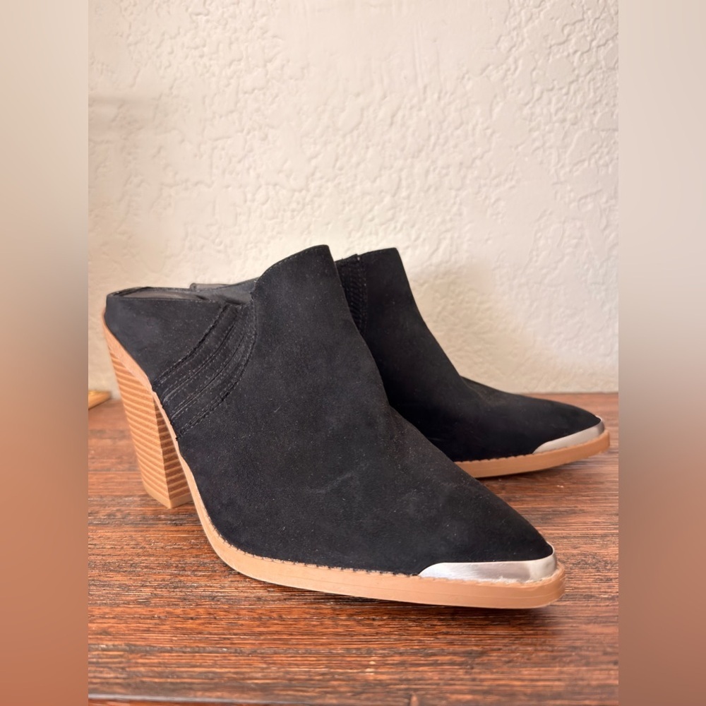SUN + STONE Deyzaa Mule Pumps Ponted Toe Block Heel Black 11M - Picture 11 of 15